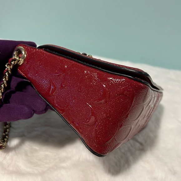Coach Pouchette Crossbody Red Patent Leather Great condition Authentic Pre-owned - Picture 7 of 10